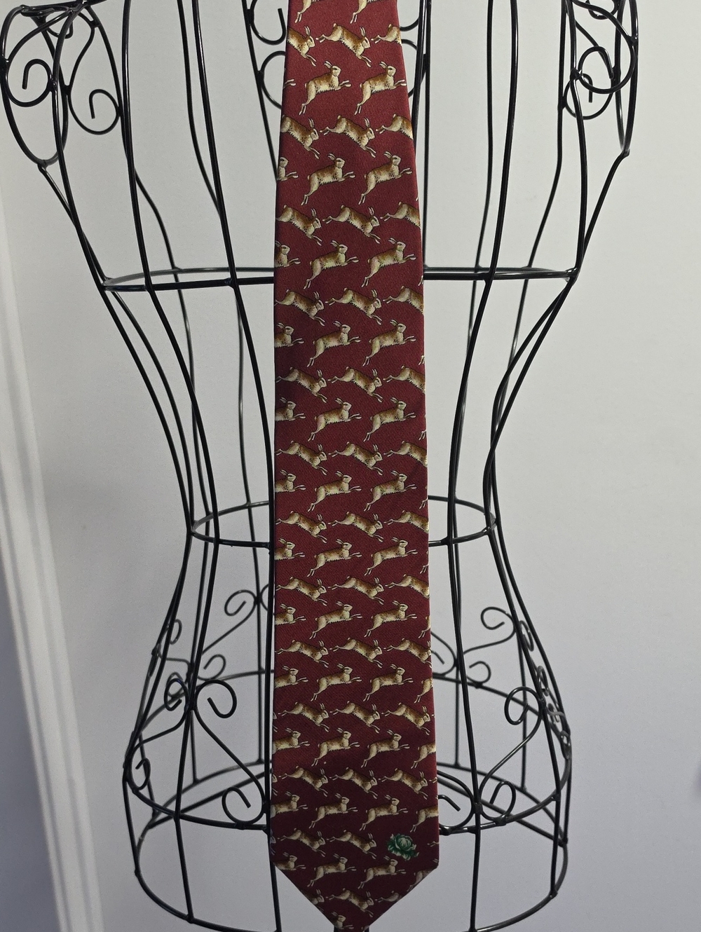 Dunhill Maroon Tie with Rabbit & Lettuce Motif 100% Silk